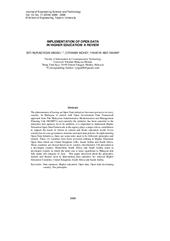 (PDF) Implementation of Open Data in Higher Education: A Review