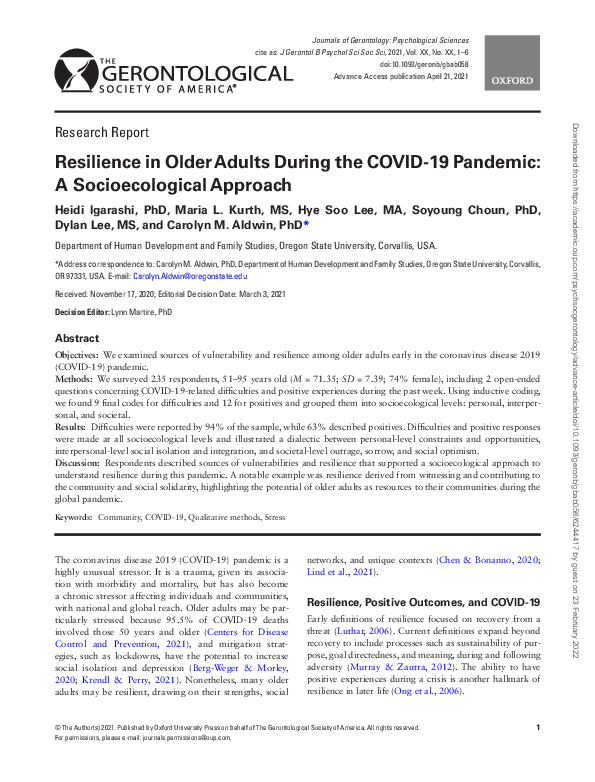 (PDF) Resilience in Older Adults during the COVID-19 Pandemic: A ...