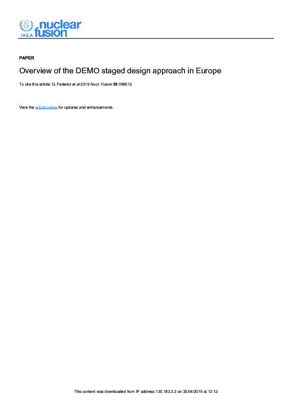 (PDF) Overview of the DEMO staged design approach in Europe