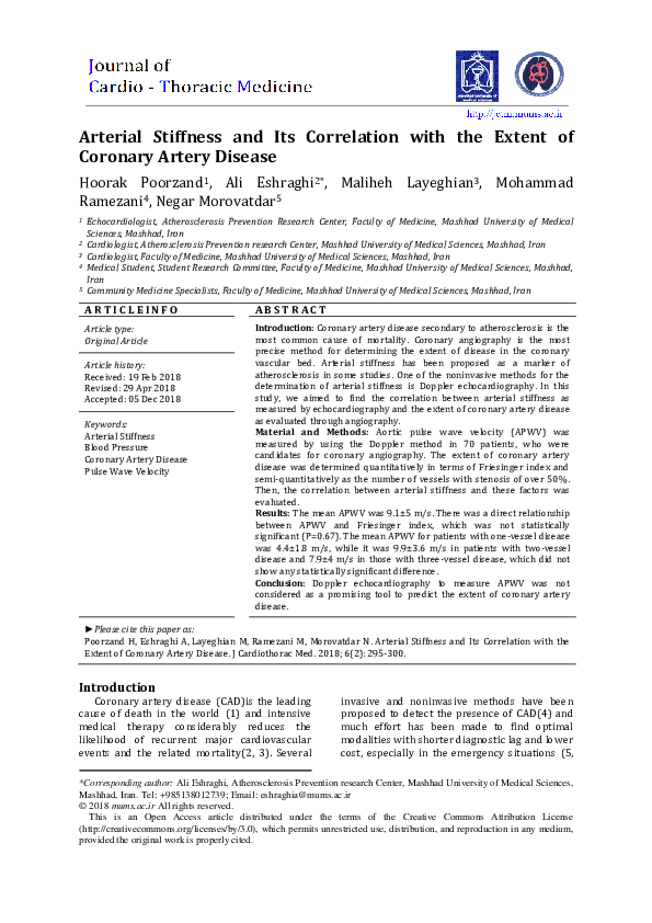(PDF) Arterial Stiffness and its Correlation with the Extent of ...