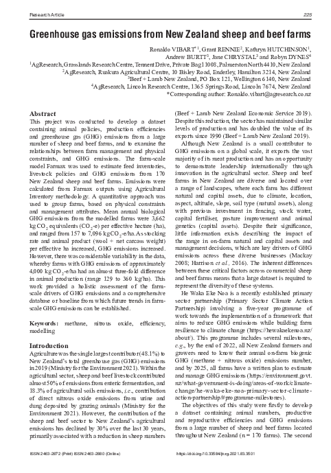 (PDF) Greenhouse gas emissions from New Zealand sheep and beef farms