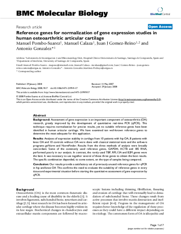 (PDF) Reference Genes for the Normalization of Gene Expression in ...