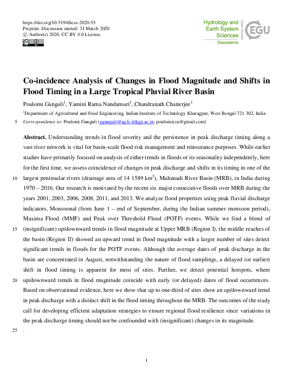 (PDF) Co-incidence Analysis of Changes in Flood Magnitude and Shifts in ...