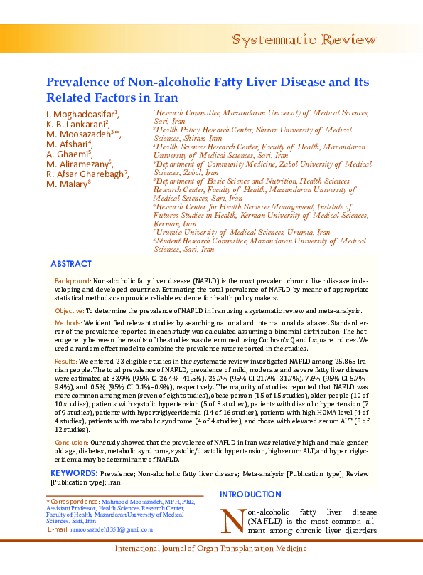 (PDF) Prevalence of Non-alcoholic Fatty Liver Disease and Its Related ...