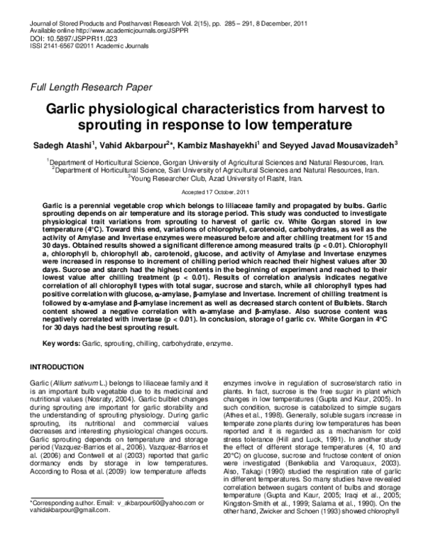 (PDF) Garlic physiological characteristics from harvest to sprouting in ...