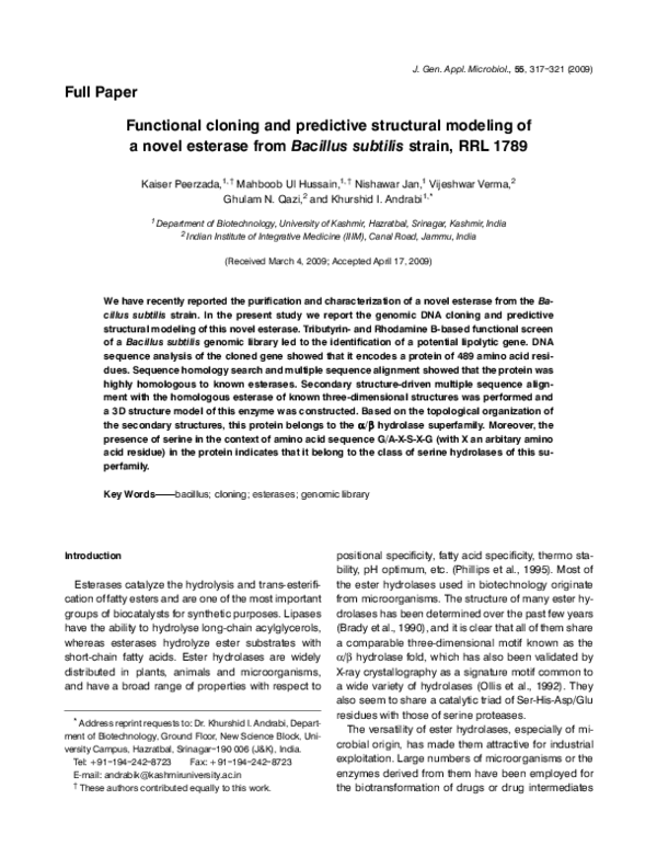 (PDF) Functional cloning and predictive structural modeling of a novel ...