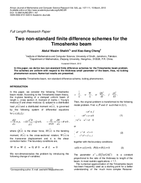 (PDF) Two non-standard finite difference schemes for the Timoshenko beam