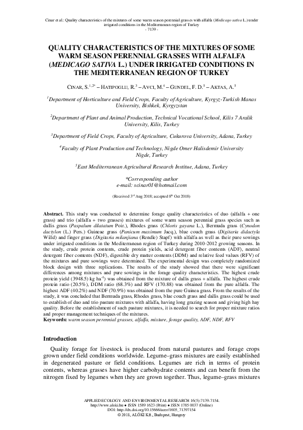 (PDF) Quality Characteristics of the Mixtures of Some Warm Season ...