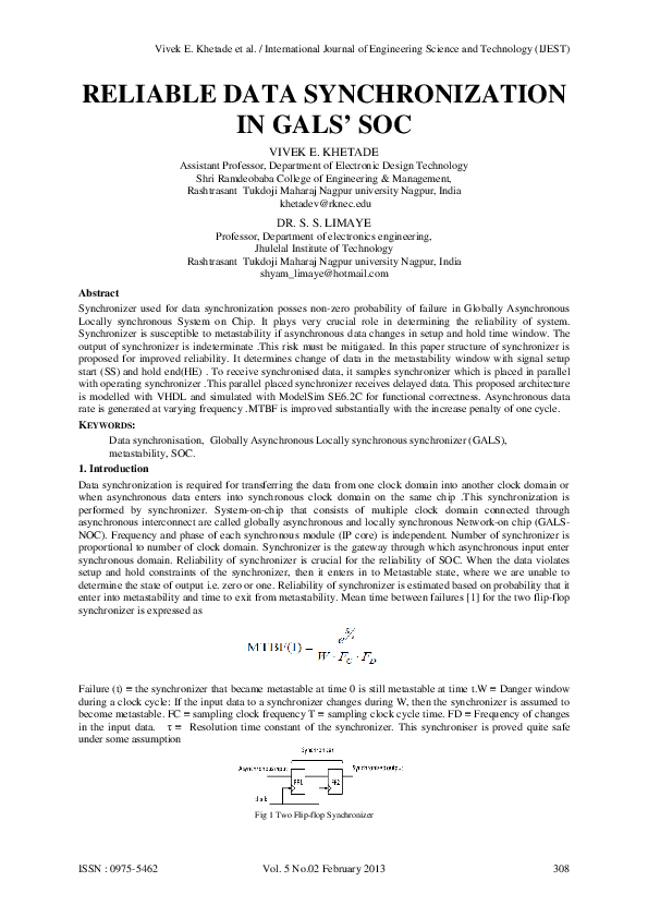 (PDF) Reliable Data Synchronization in Gals' Soc