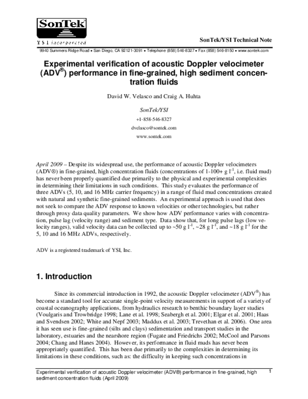 (PDF) Experimental verification of acoustic Doppler velocimeter (ADV ...
