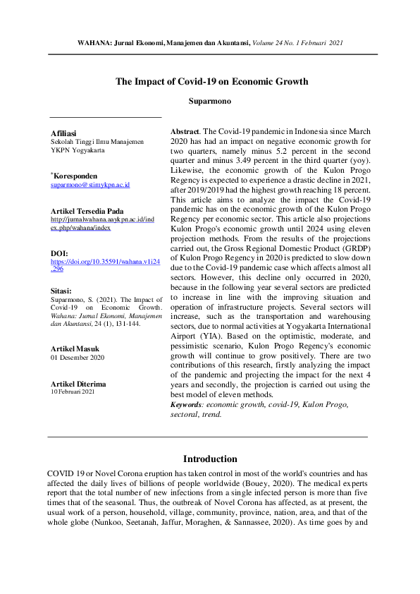 (PDF) The Impact of Covid-19 on Economic Growth