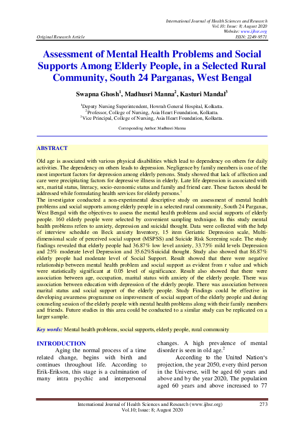 (PDF) Assessment of Mental Health Problems and Social Supports Among ...