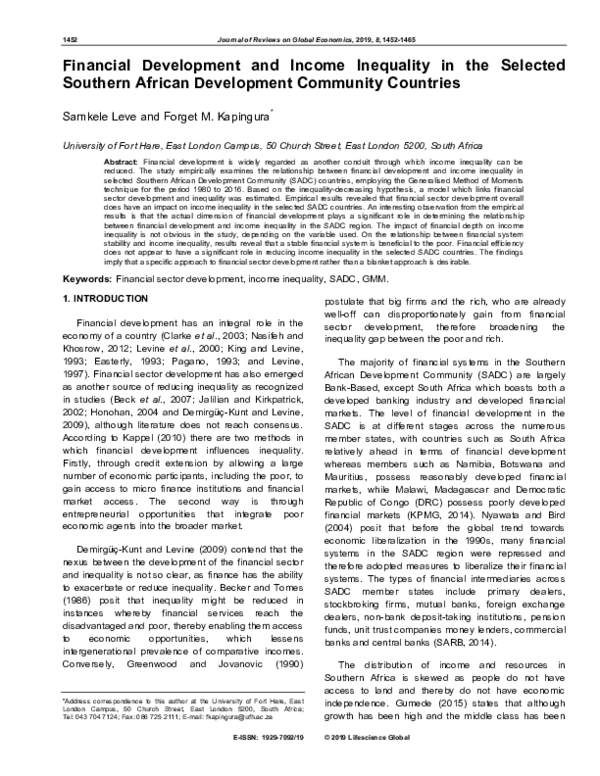 (PDF) Financial Development and Income Inequality in the Selected ...