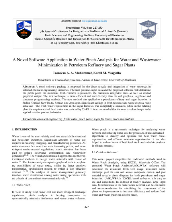 (PDF) ANovel Software Applicationin Water Pinch Analysisfor Water and