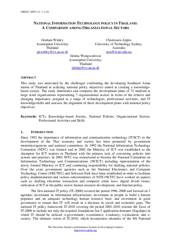 (PDF) National Information Technology Policy in Thailand: A Comparison ...