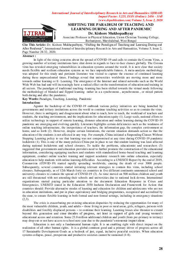 (PDF) Shifting the Paradigm of Teaching and Learning During and After ...
