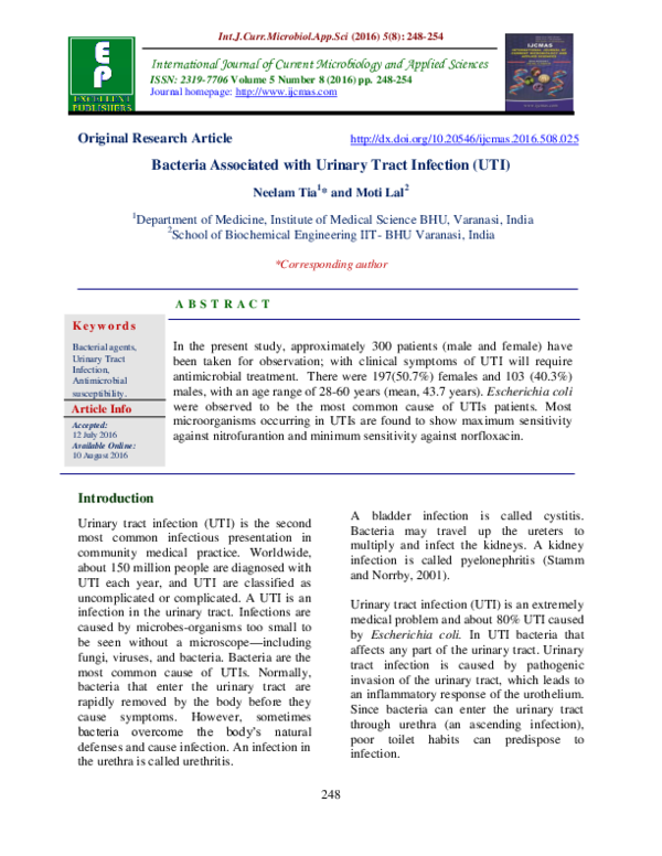 (PDF) Bacteria Associated with Urinary Tract Infections and Their ...