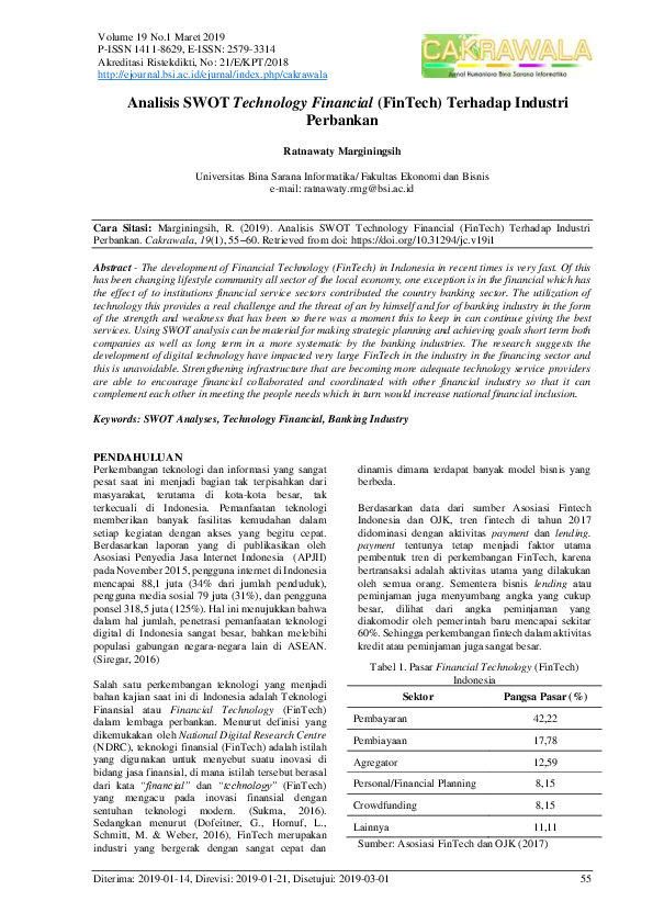 (PDF) Analisis SWOT Technology Financial (FinTech) Terhadap Industri ...