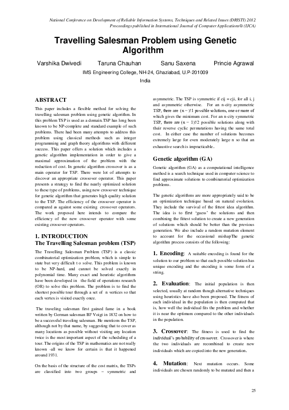 (PDF) Travelling Salesman Problem using Genetic Algorithm