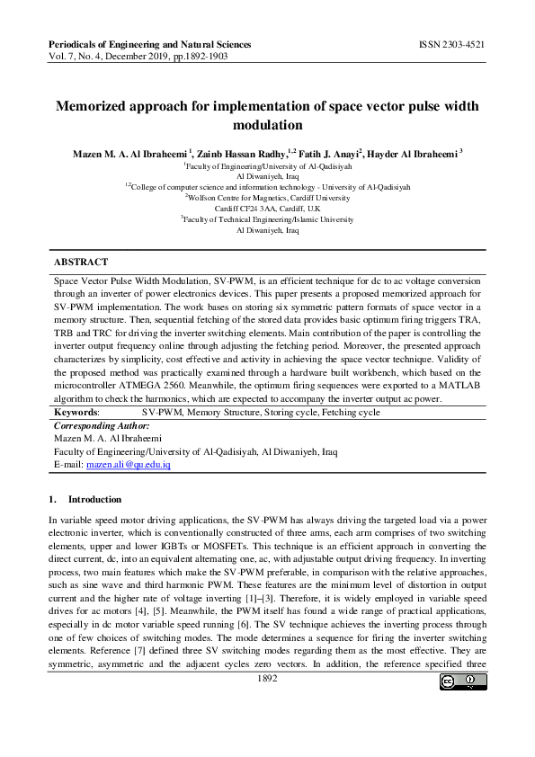 (PDF) Memorized approach for implementation of space vector pulse width ...
