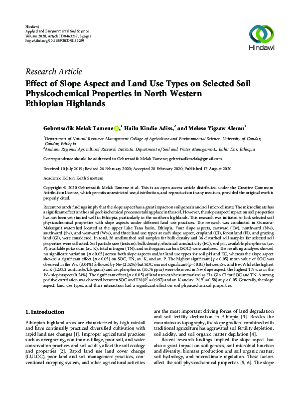 (PDF) Effect of Slope Aspect and Land Use Types on Selected Soil ...