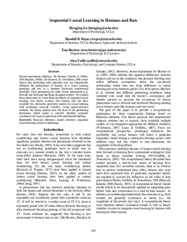 (PDF) Sequential causal learning in humans and rats