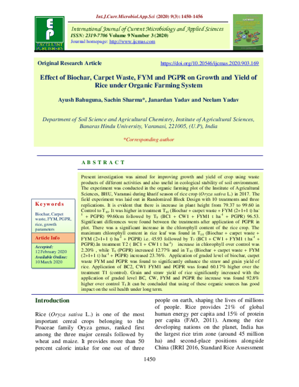 (PDF) Effect of Biochar, Carpet Waste, FYM and PGPR on Growth and Yield ...