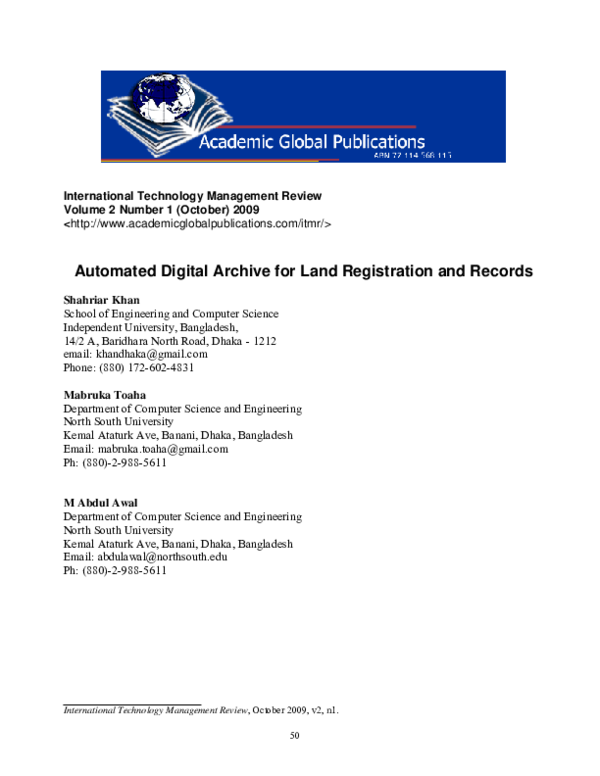 (PDF) Automated digital archive for land registration and records