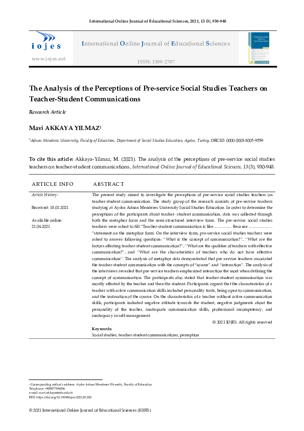 (PDF) The Analysis of the Perceptions of Pre-service Social Studies ...