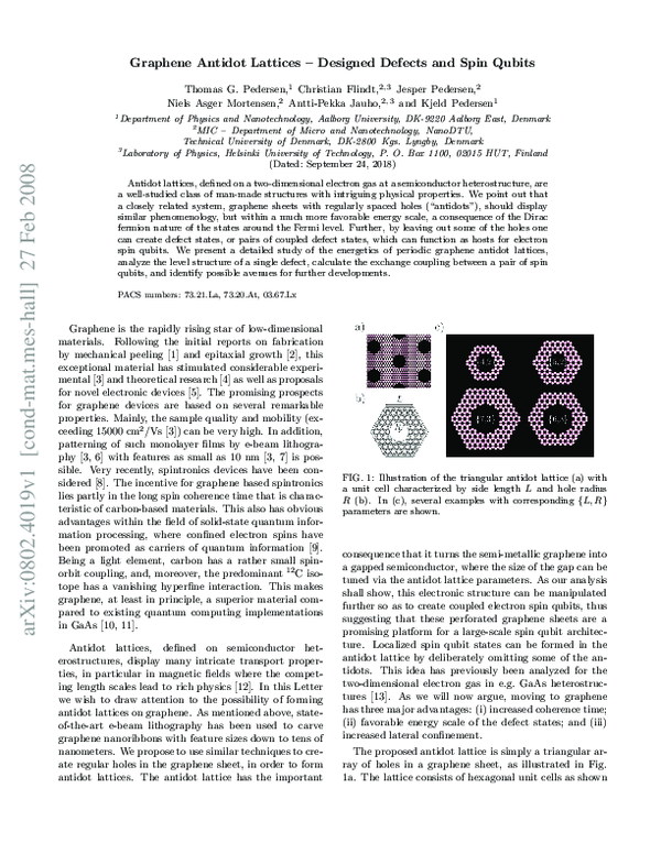(PDF) Graphene Antidot Lattices - Designed Defects and Spin Qubits