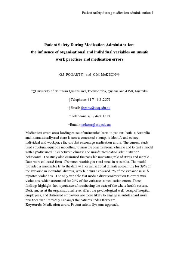 (PDF) Patient safety during medication administration: the influence of ...