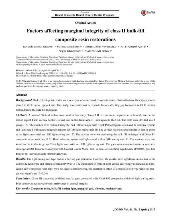 (PDF) Factors affecting marginal integrity of class II bulk-fill ...