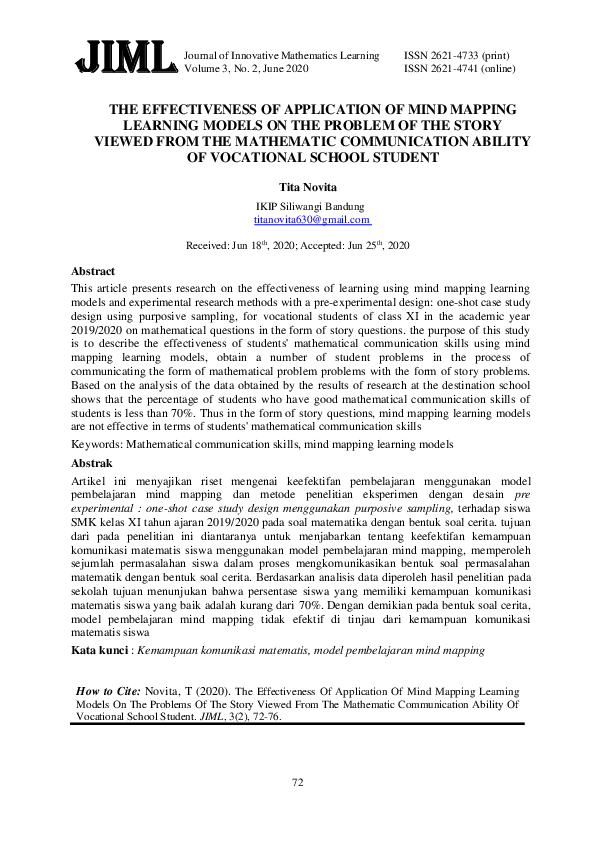 (PDF) The Effectiveness Of Application Of Mind Mapping Learning Models ...