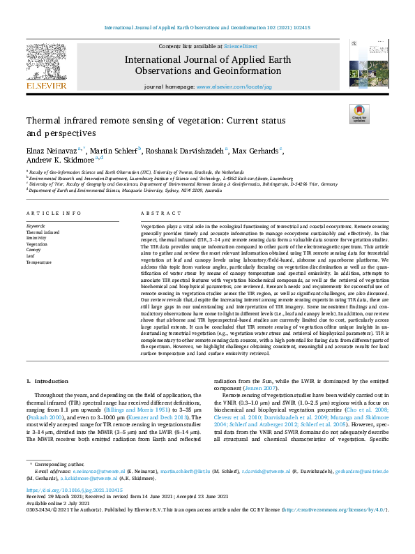 (PDF) Thermal infrared remote sensing of vegetation: Current status and ...