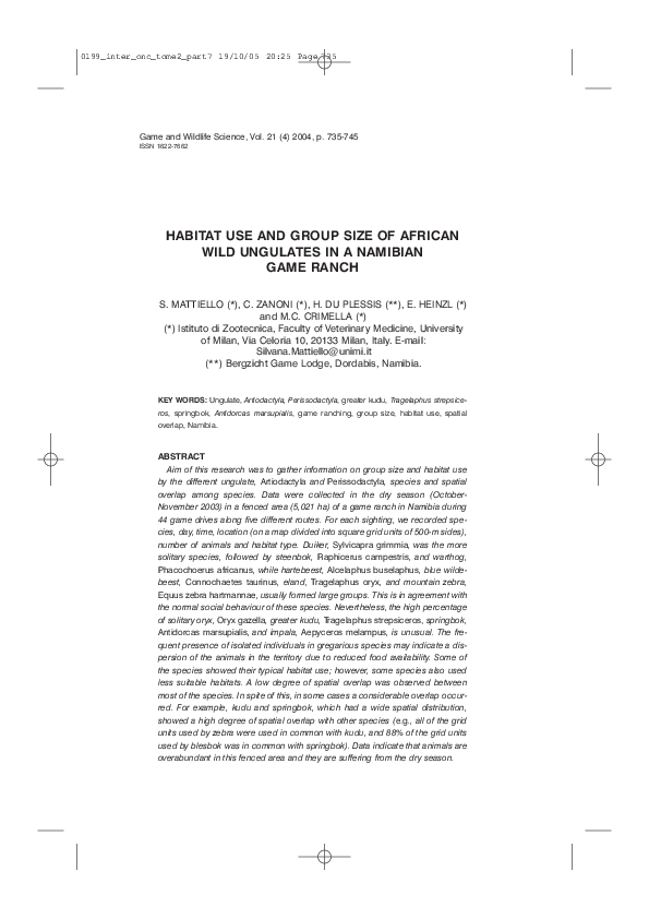 (PDF) Habitat Use and Group Size of African Wild Ungulates in a Namibian