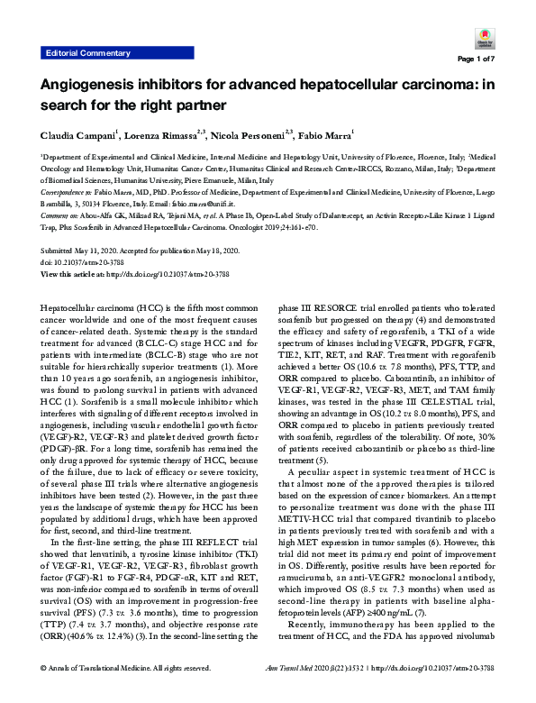 (PDF) Angiogenesis inhibitors for advanced hepatocellular carcinoma: in ...