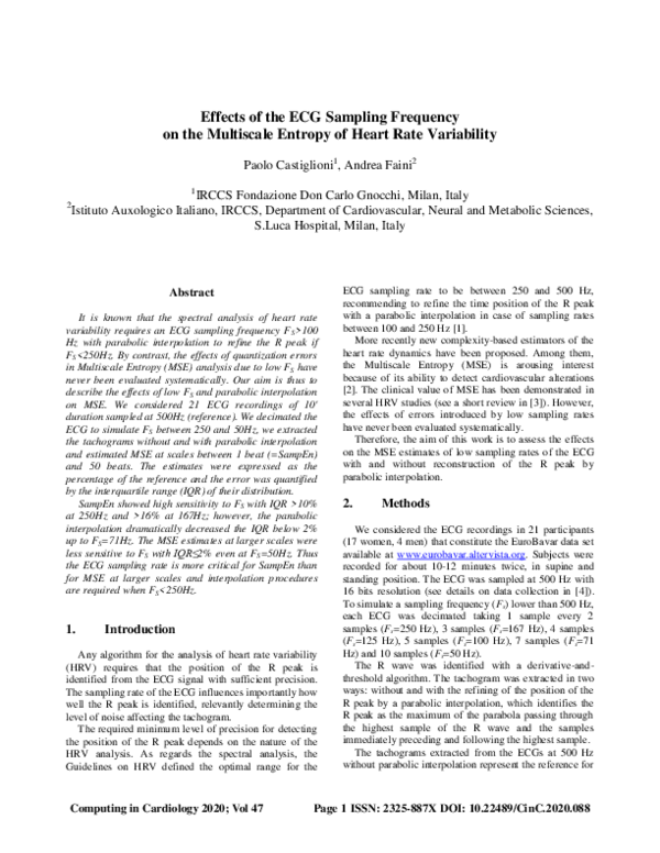 (PDF) Effects of the ECG Sampling Frequency on the Multiscale Entropy ...