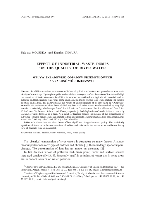 (PDF) Effect of Industrial Waste Dumps on the Quality of River Water