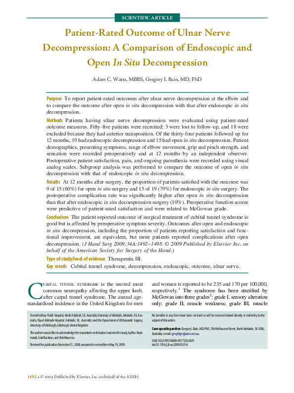 (PDF) PatientRated of Ulnar Nerve A Comparison