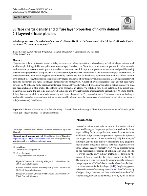 (PDF) Surface charge density and diffuse layer properties of highly ...