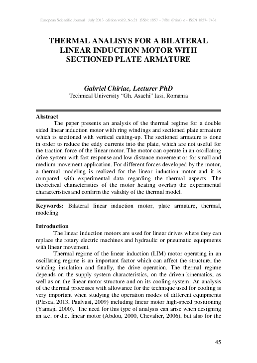 (PDF) Thermal Analisys for a Bilateral Linear Induction Motor with