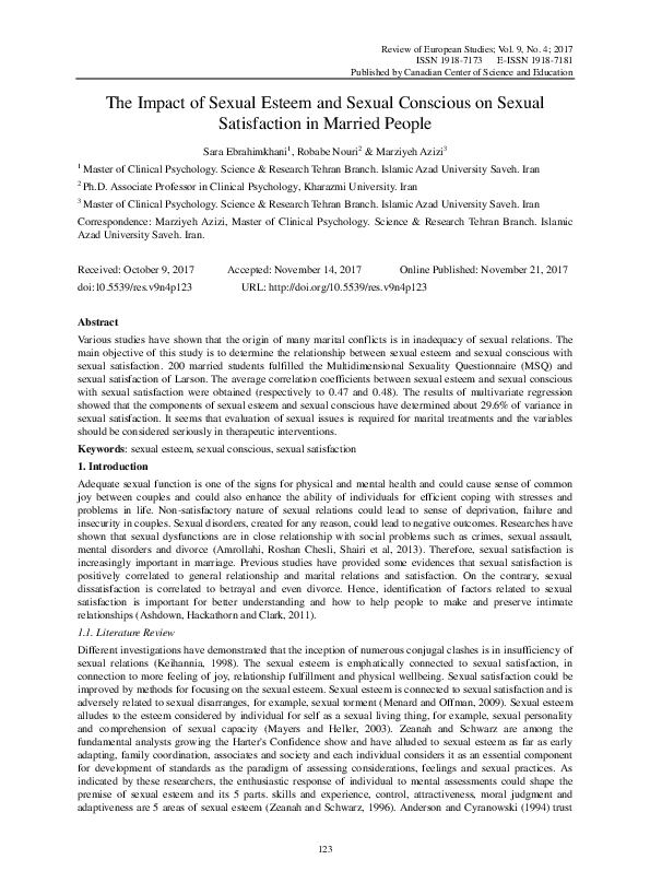 (PDF) The Impact of Sexual Esteem and Sexual Conscious on Sexual ...