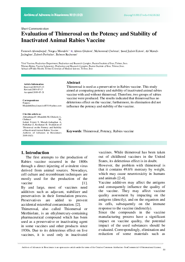 (PDF) Evaluation of Thimerosal on the Potency and Stability of ...
