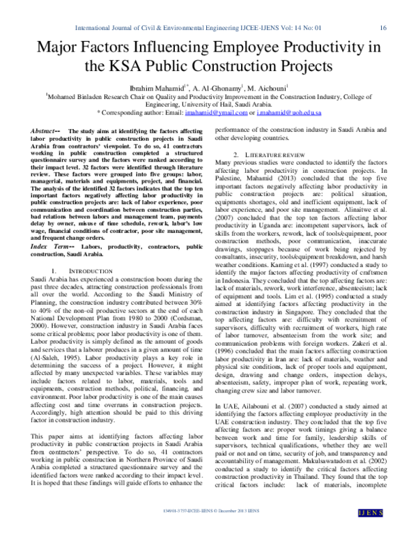 (PDF) Major Factors Influencing Employee Productivity in the KSA Public ...