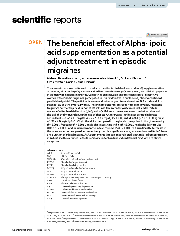 (PDF) The beneficial effect of Alpha-lipoic acid supplementation as a ...