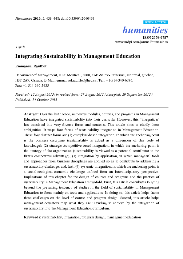 (PDF) Integrating Sustainability in Management Education