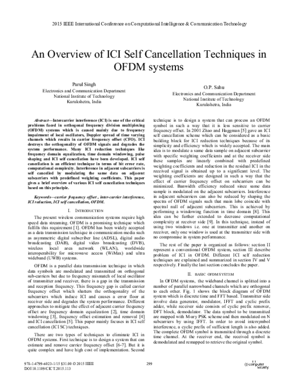 (PDF) An Overview of ICI Self Cancellation Techniques in OFDM Systems