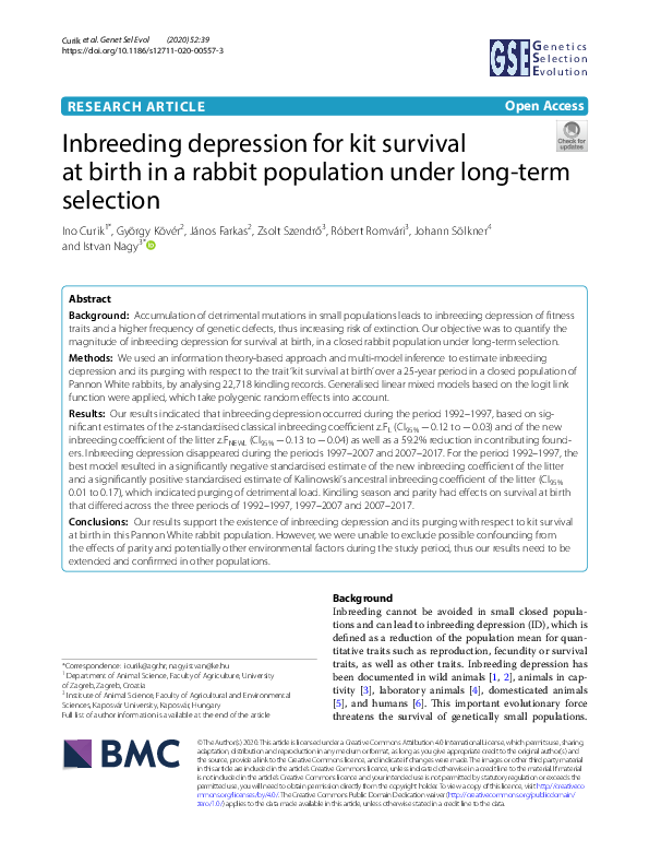 (PDF) Inbreeding depression for kit survival at birth in a rabbit ...