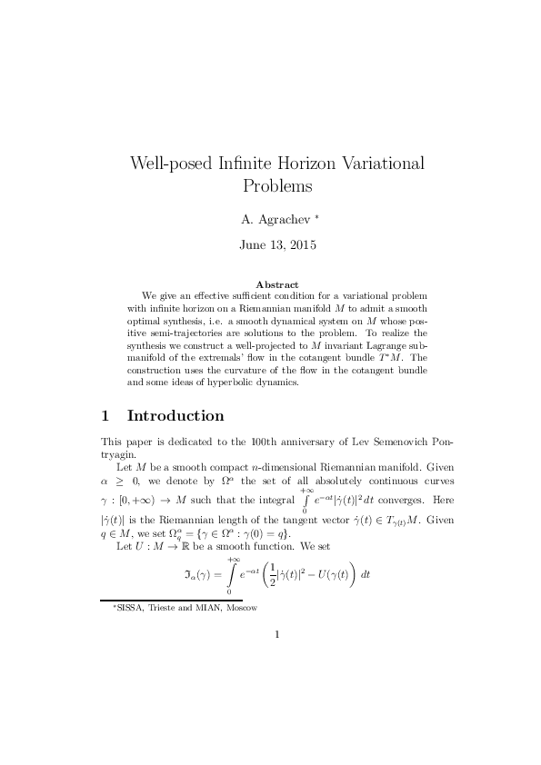 (PDF) Well-posed Infinite Horizon Variational Problems