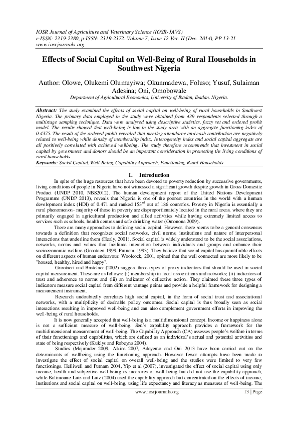 (PDF) Effects of Social Capital on Well-Being of Rural Households in ...